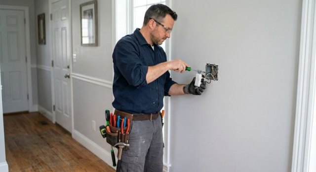 Two photos showing commercial electrical equipment and a project area