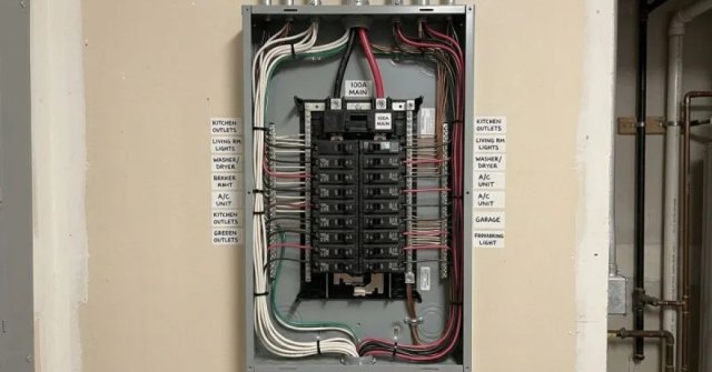 Closed residential electrical panel documented for a wiring estimate