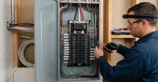Closed residential electrical panel documented for a wiring estimate