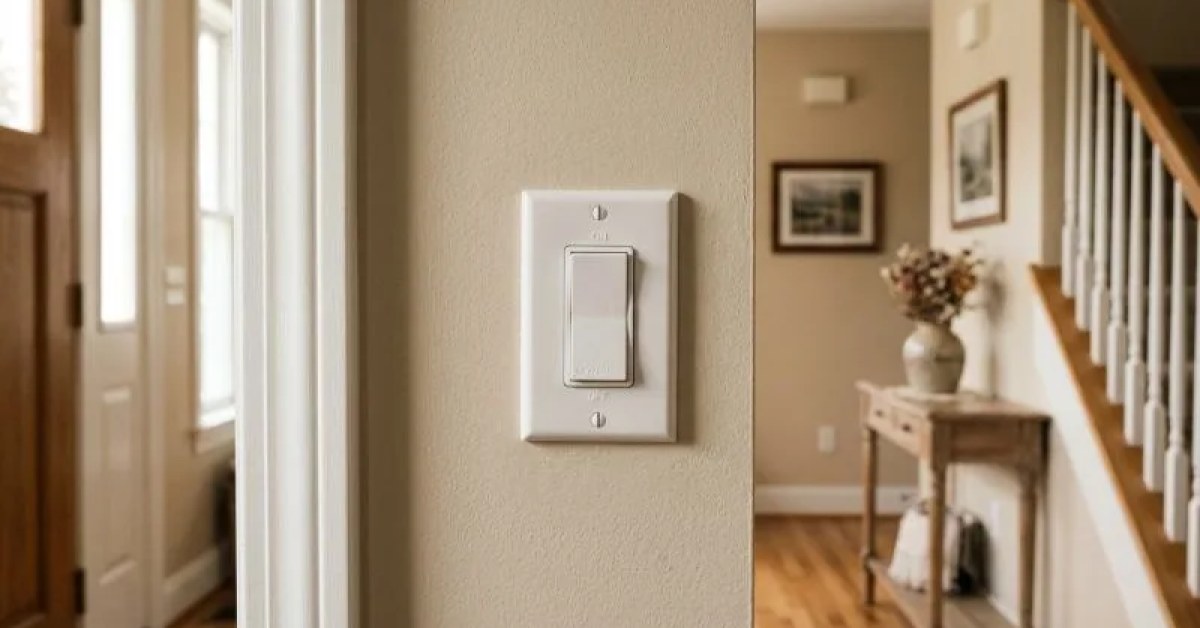 Wall switch installed beside a residential doorway