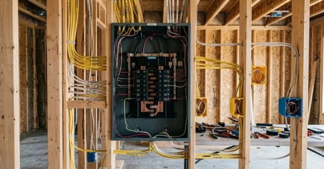 Two photos showing a visible wiring concern and the affected electrical area