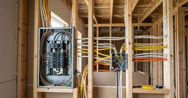 Two photos showing a visible wiring concern and the affected electrical area