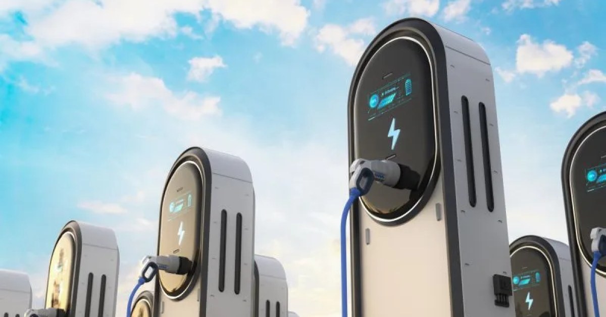Electric vehicle charger installed near a residential parking area