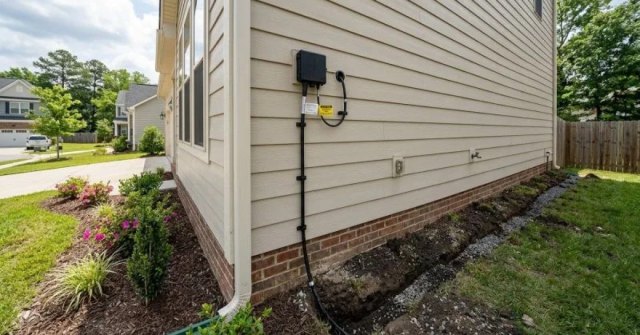 Two home project photos showing fiber optic cable routing and a network equipment location