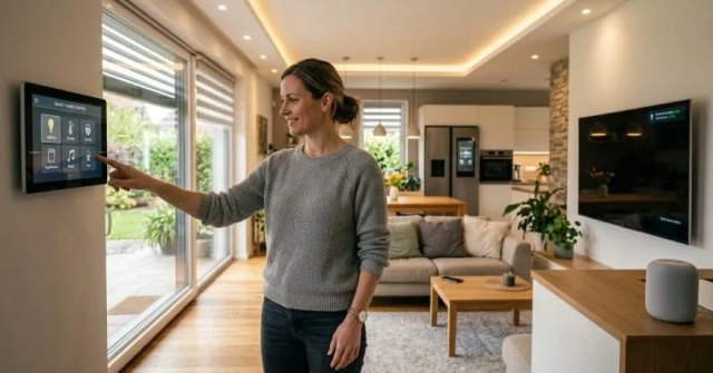 Two home project photos showing a smart control panel and connected wall switch